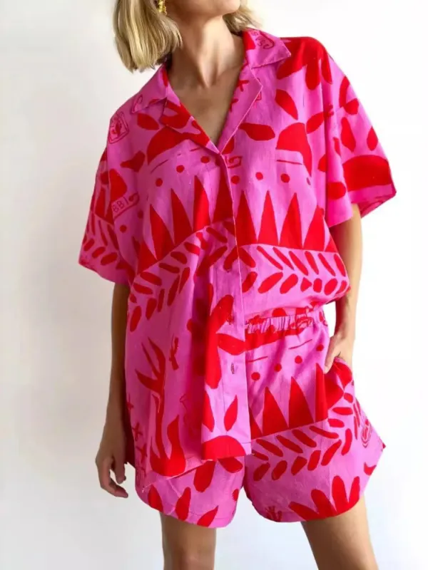 Printed Button Up Shirt and Shorts Set sold by Charming Charlie