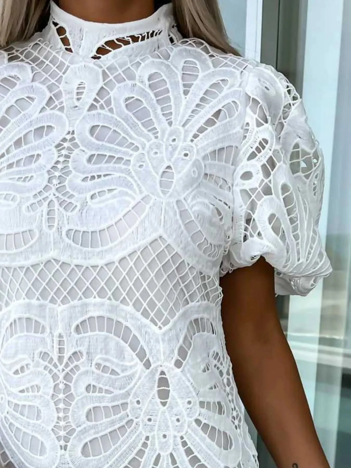 Lace Mock Neck Puff Sleeve Dress sold by Charming Charlie product image thumbnail 3