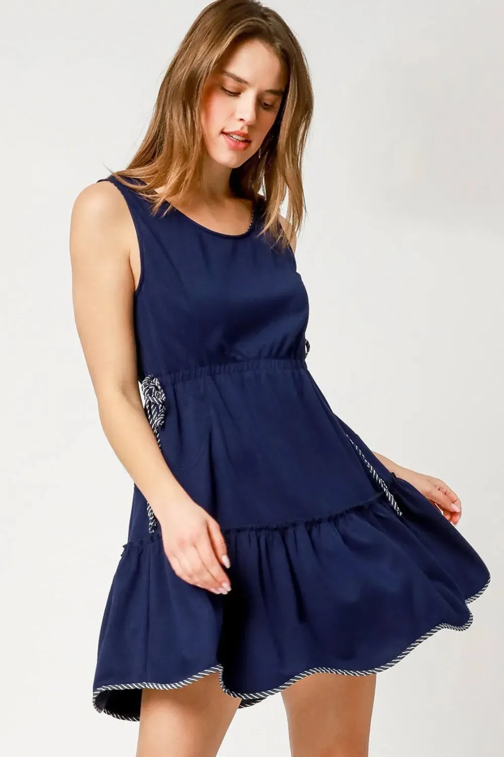 Umgee Frill Drawstring Waist Round Neck Mini Tank Dress sold by Charming Charlie product image thumbnail 2