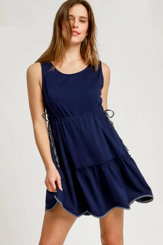 Umgee Frill Drawstring Waist Round Neck Mini Tank Dress sold by Charming Charlie