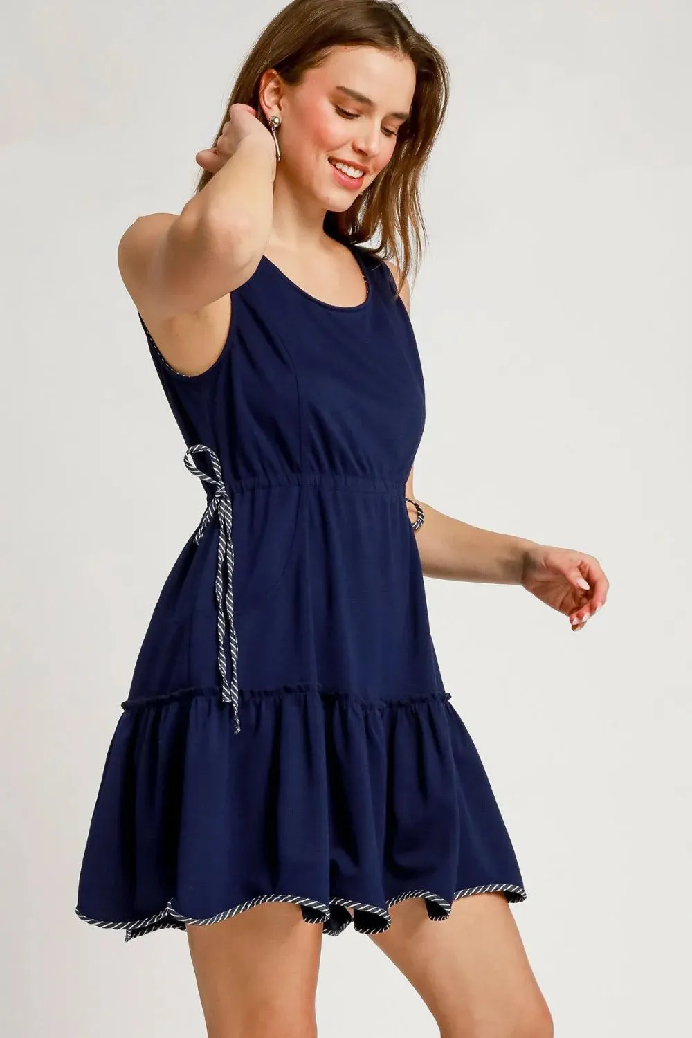 Umgee Frill Drawstring Waist Round Neck Mini Tank Dress sold by Charming Charlie product image thumbnail 3