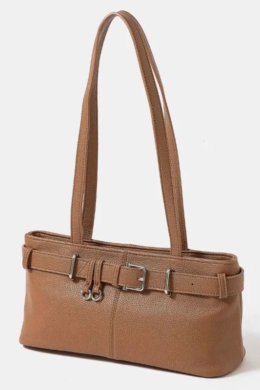 Fame Belt Strap Textured Faux Leather Shoulder Bag sold by Charming Charlie