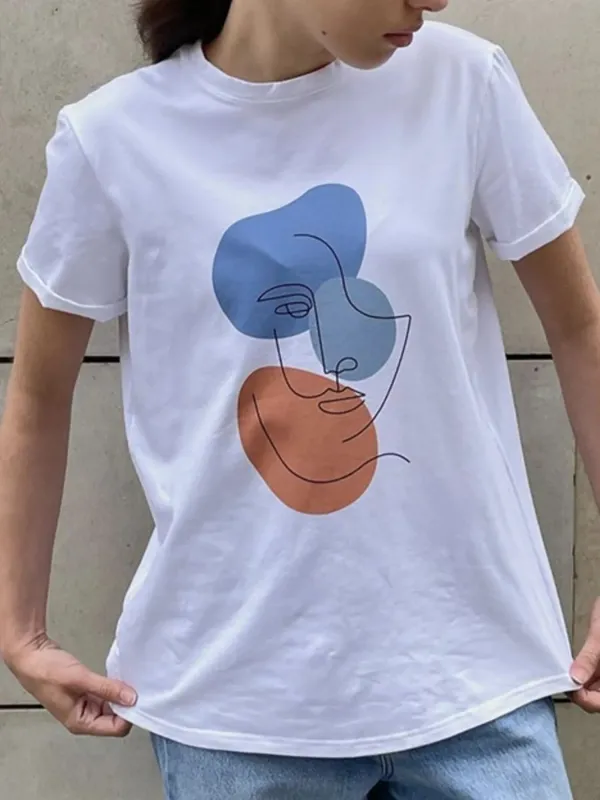 Abstract Face Graphic Casual Round Neck T-Shirt sold by Charming Charlie