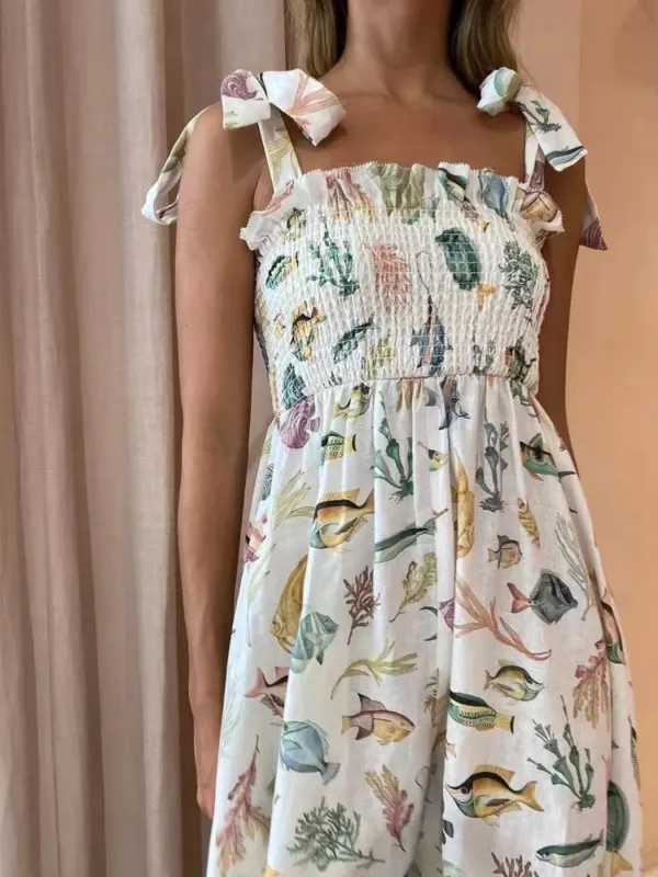 Floral Tie Shoulder Smocked Bodice Summer Dress sold by Charming Charlie