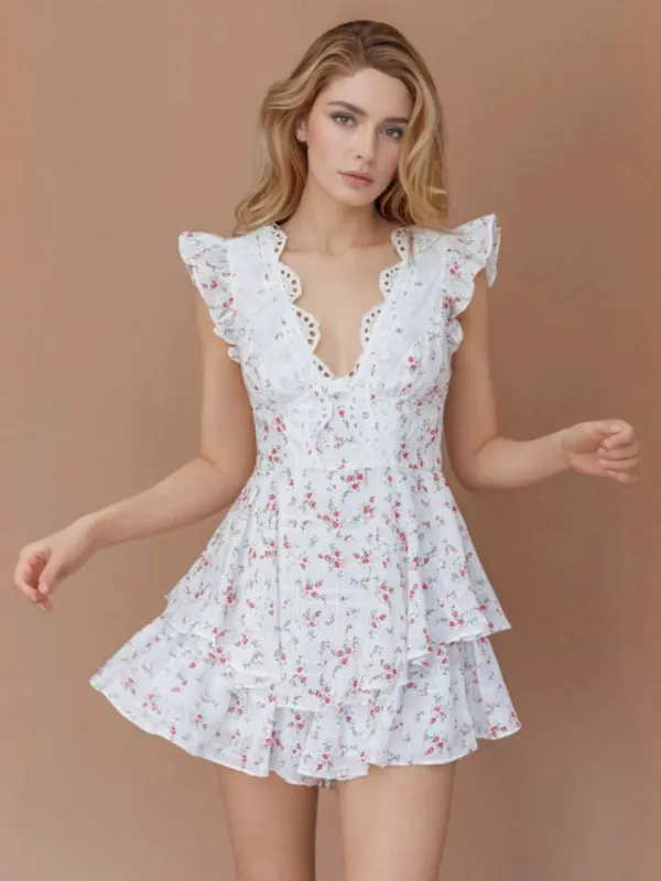 Floral Ruffle Mini Dress with V-Neck sold by Charming Charlie