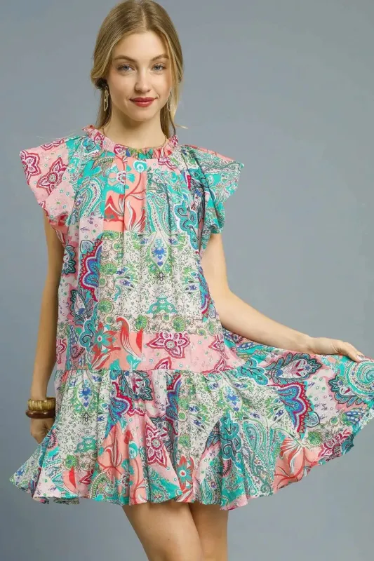 Umgee Printed Ruffle Cap Sleeve Mini Dress sold by Charming Charlie