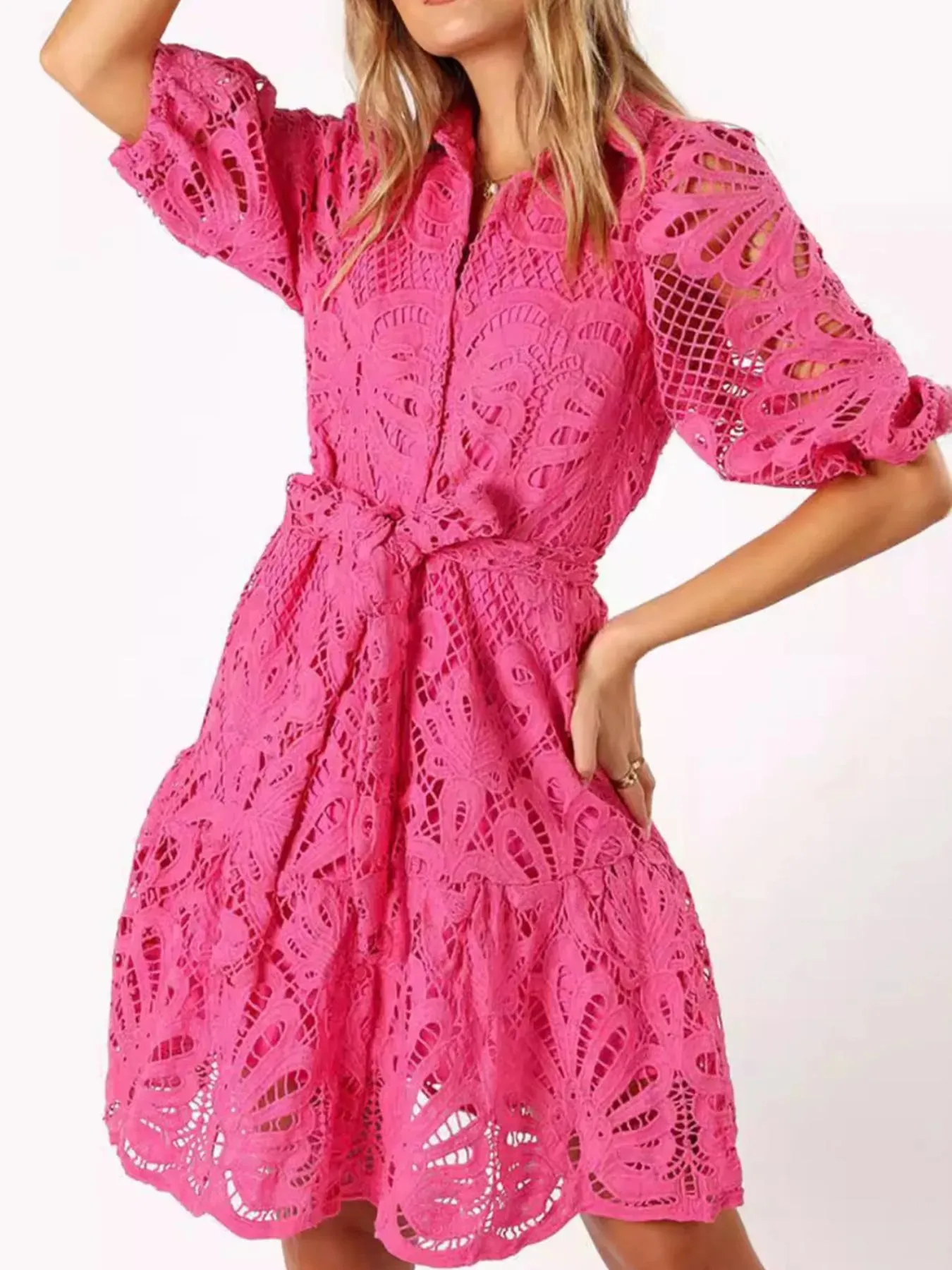 Lace Tie Waist Half Sleeve Dress sold by Charming Charlie product image thumbnail 2