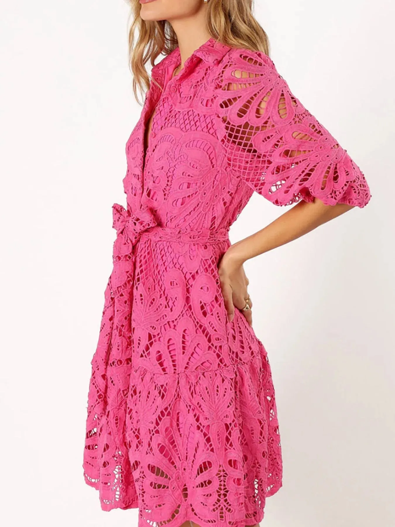 Lace Tie Waist Half Sleeve Dress sold by Charming Charlie product image thumbnail 3