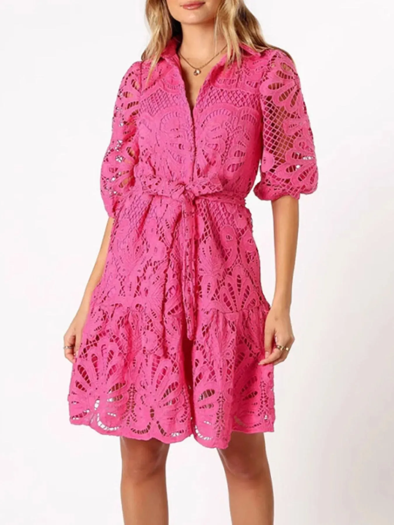 Lace Tie Waist Half Sleeve Dress sold by Charming Charlie product image thumbnail 4