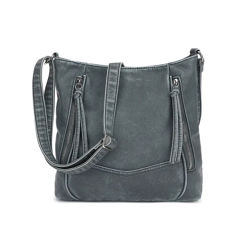 WASHED HOBO CROSSBODY WITH FRONT ZIP COMPARTMENTS sold by Charming Charlie