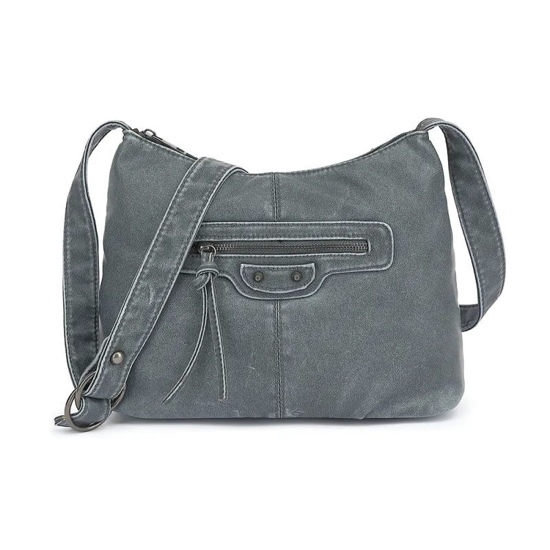 Washed Large Crossbody with Front Zip Pockets sold by Charming Charlie