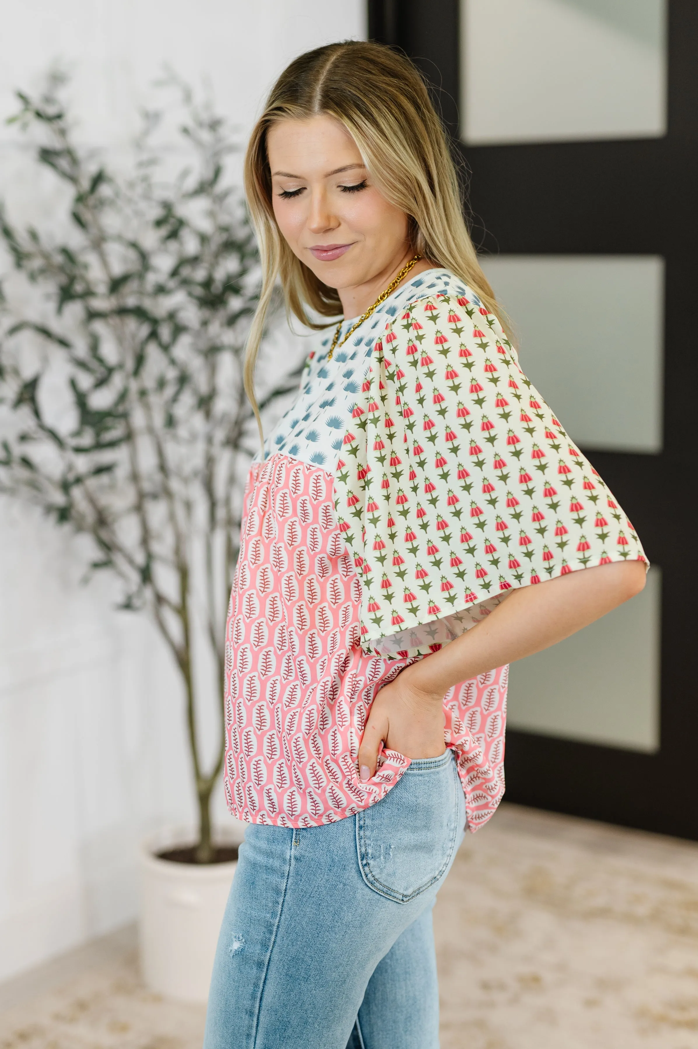 Outside Advantage Mixed Print Boho Blouse sold by Charming Charlie product image thumbnail 4