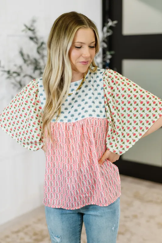 Outside Advantage Mixed Print Boho Blouse sold by Charming Charlie