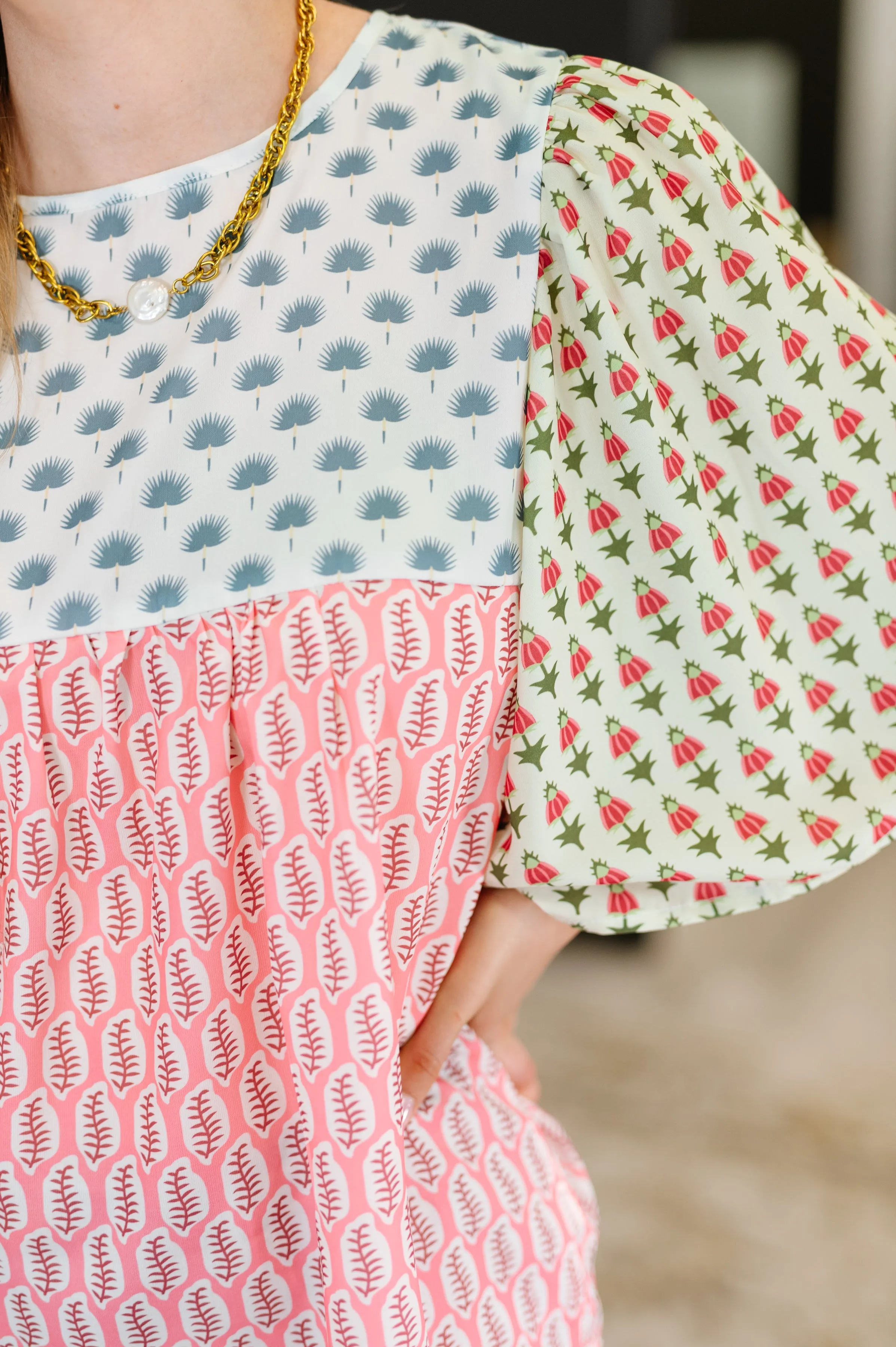 Outside Advantage Mixed Print Boho Blouse sold by Charming Charlie product image thumbnail 2