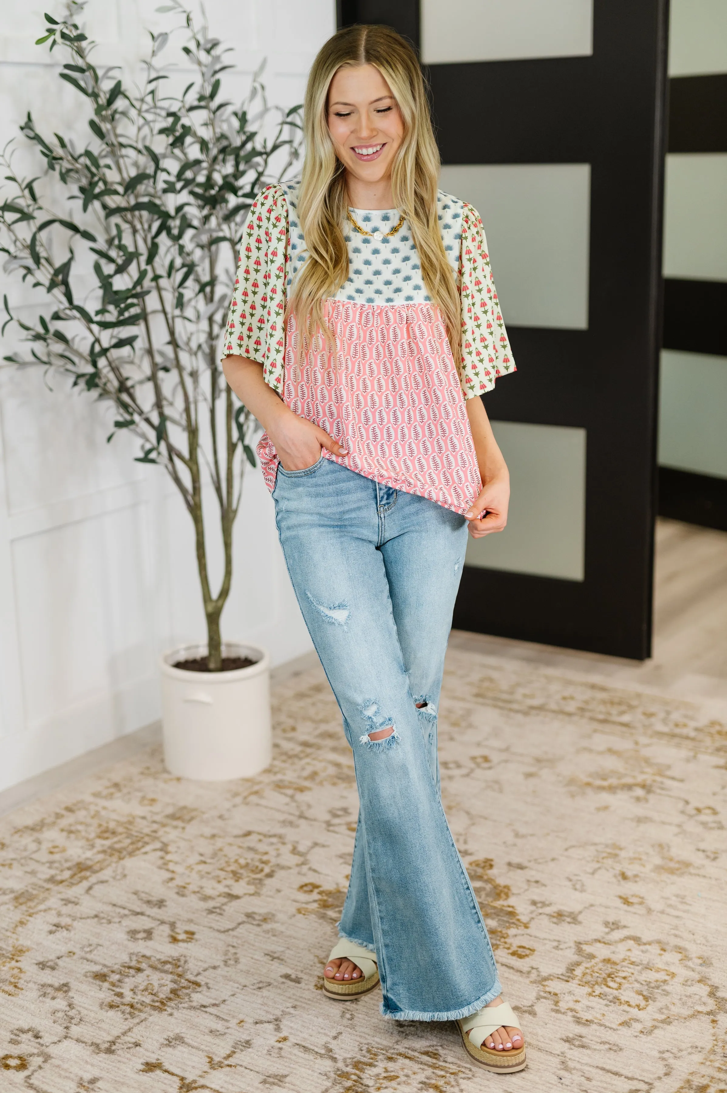 Outside Advantage Mixed Print Boho Blouse sold by Charming Charlie product image thumbnail 3