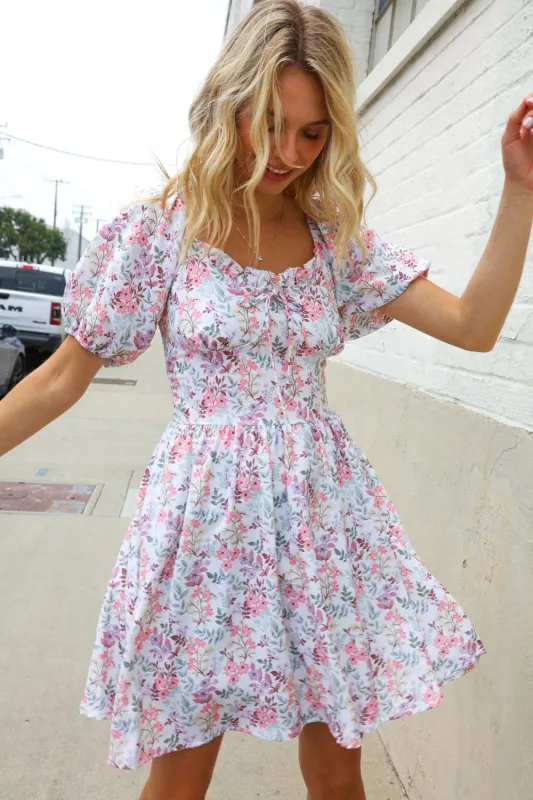 Lock Eyes Cream Floral Print Sweetheart Neck Fit & Flare Dress sold by Charming Charlie