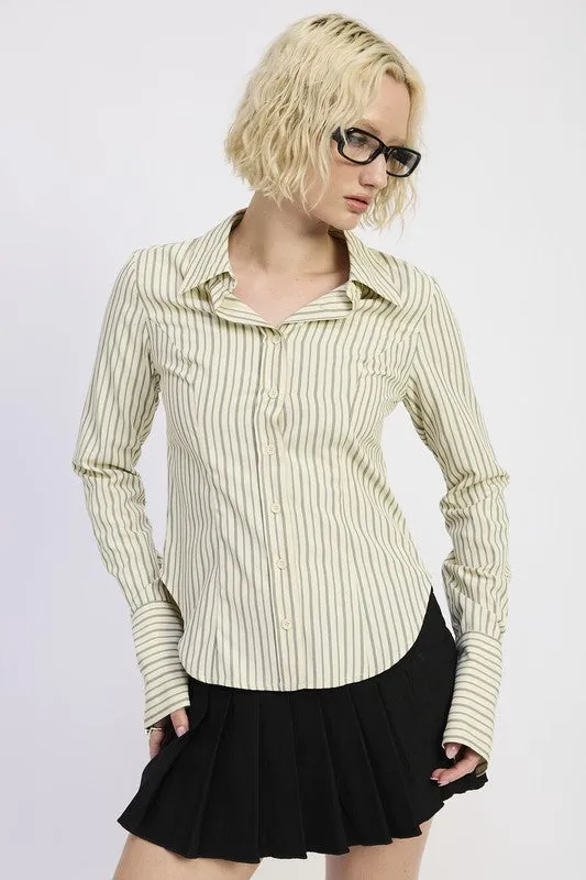 BUTTON DOWN STRIPED SHIRT sold by Charming Charlie