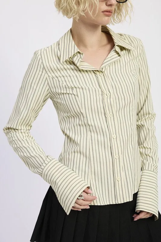 BUTTON DOWN STRIPED SHIRT sold by Charming Charlie product image thumbnail 2