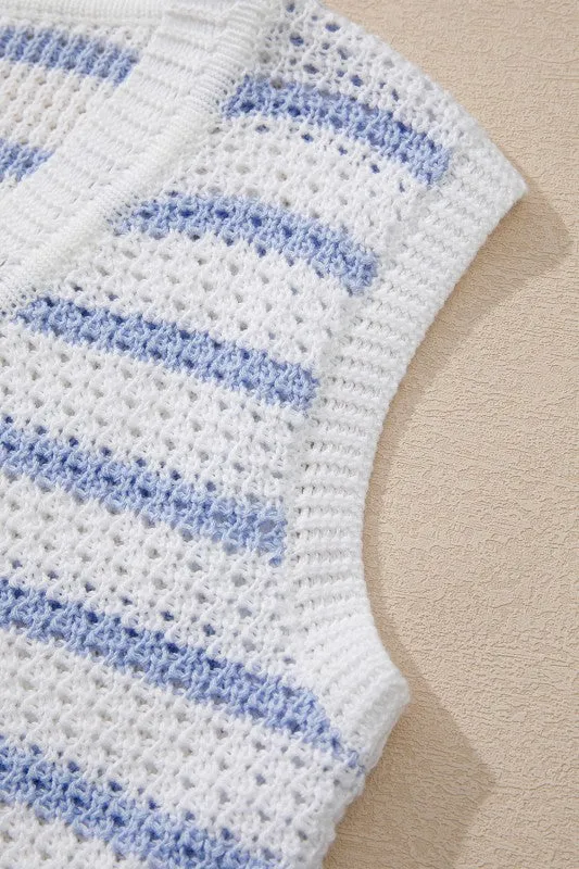 Cotton Blue Striped V Neck Button Knit Vest sold by Charming Charlie product image thumbnail 5