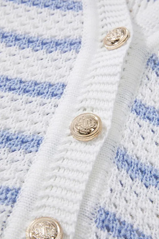 Cotton Blue Striped V Neck Button Knit Vest sold by Charming Charlie product image thumbnail 4