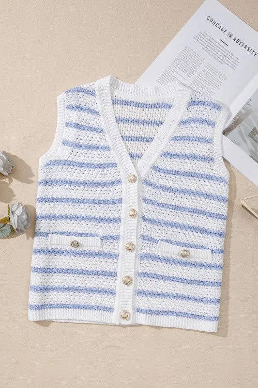 Cotton Blue Striped V Neck Button Knit Vest sold by Charming Charlie product image thumbnail 2