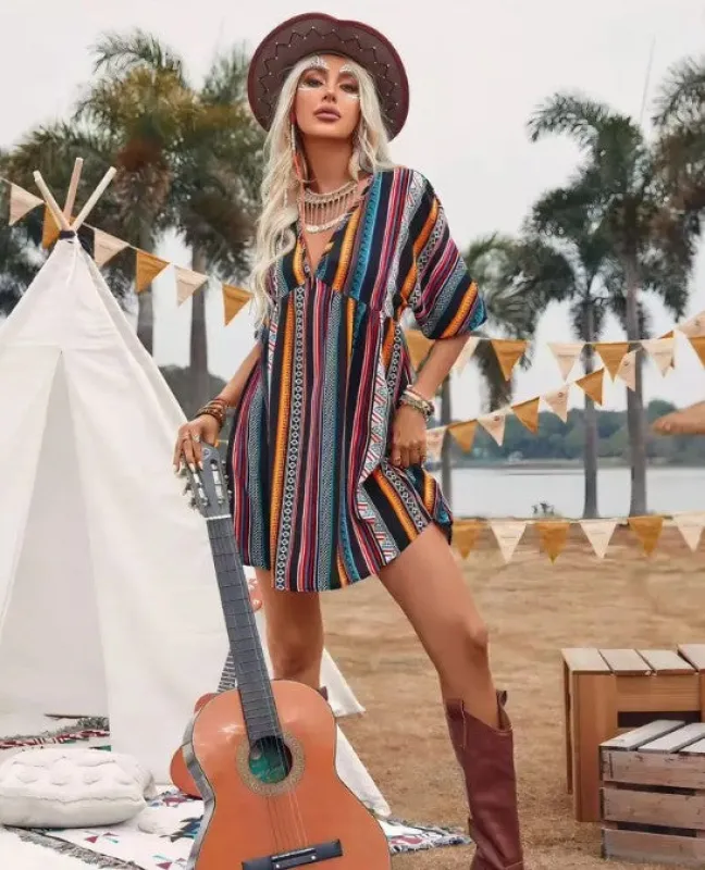 Striped v neck mini dress sold by Charming Charlie