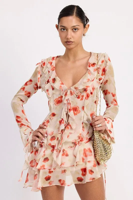 RUFFLE TRIM SHEER PEPLUM TOP sold by Charming Charlie