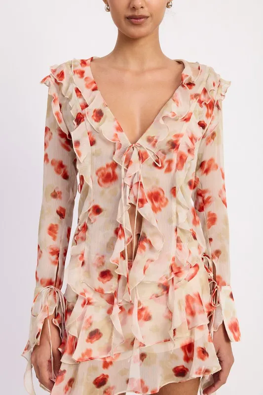 RUFFLE TRIM SHEER PEPLUM TOP sold by Charming Charlie product image thumbnail 2