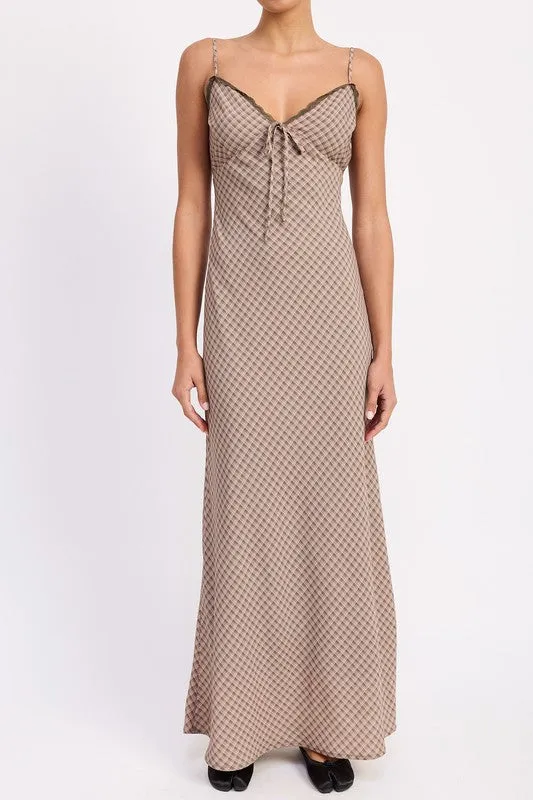 BIAS CUT FLARED MAXI DRESS WITH LACE TRIM sold by Charming Charlie product image thumbnail 2
