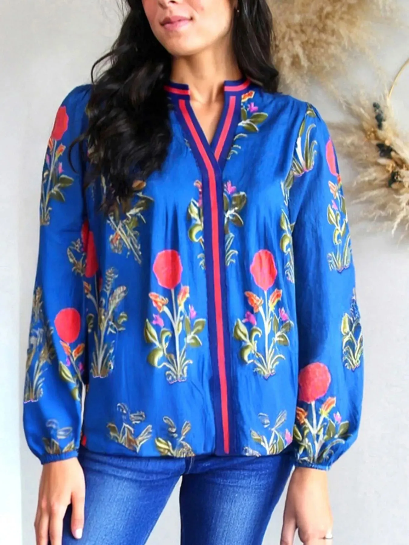 Floral Notched Balloon Sleeve Blouse sold by Charming Charlie product image thumbnail 2