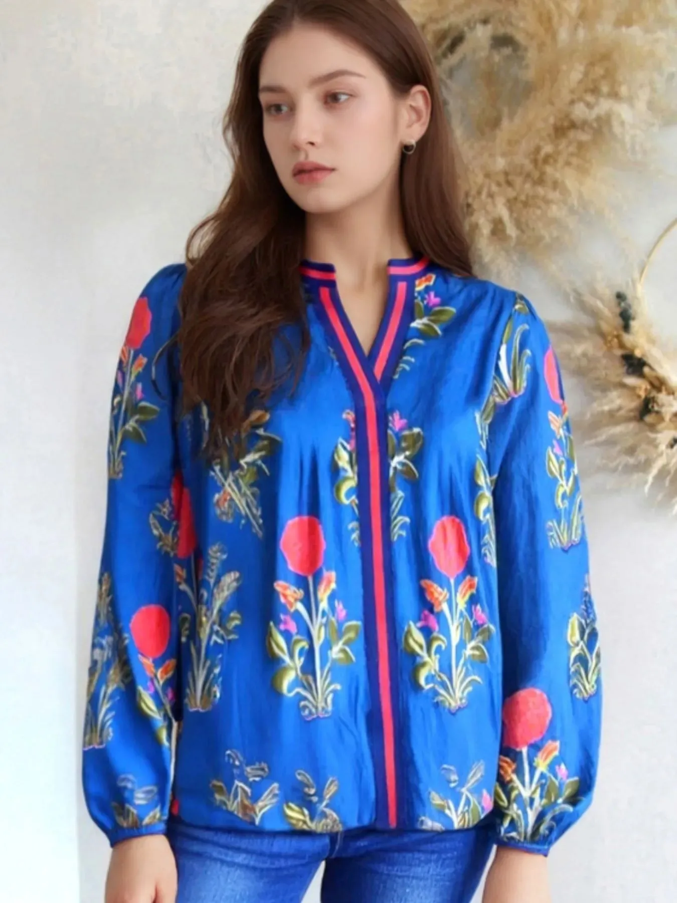 Floral Notched Balloon Sleeve Blouse sold by Charming Charlie