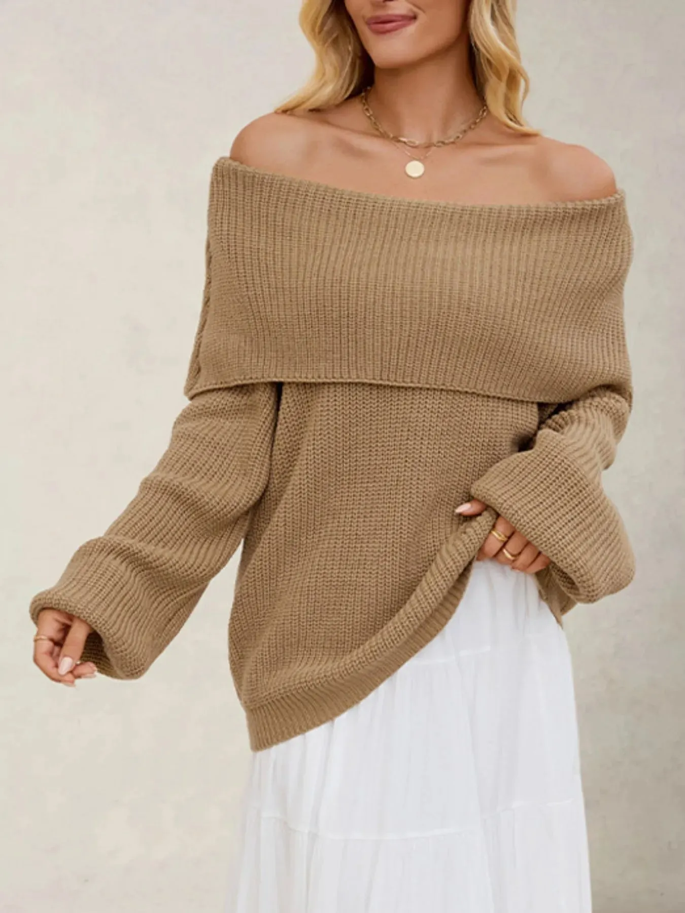 Fold-Over Collar Long Sleeve Sweater sold by Charming Charlie product image thumbnail 5
