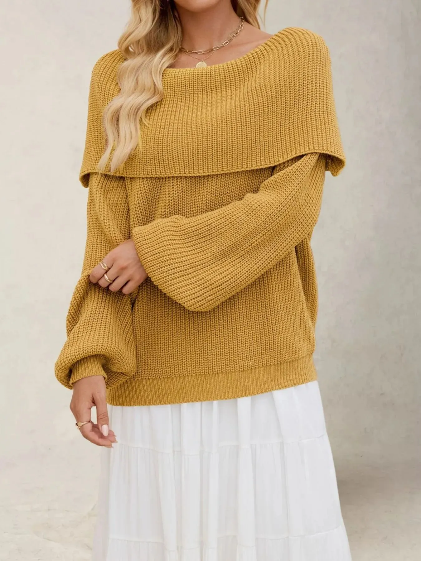 Fold-Over Collar Long Sleeve Sweater sold by Charming Charlie