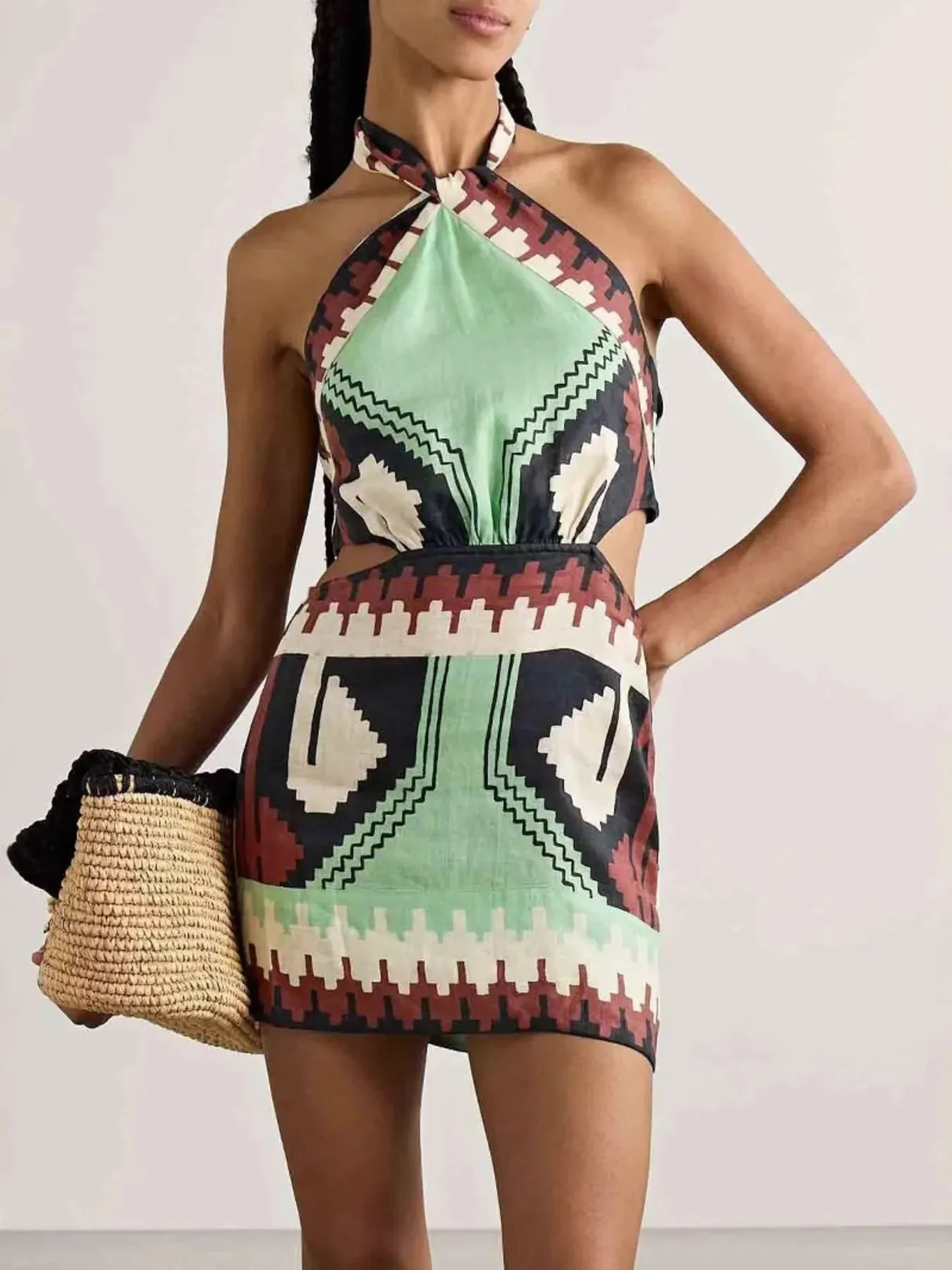 Geometric Print Halter Neck Mini Dress sold by Charming Charlie