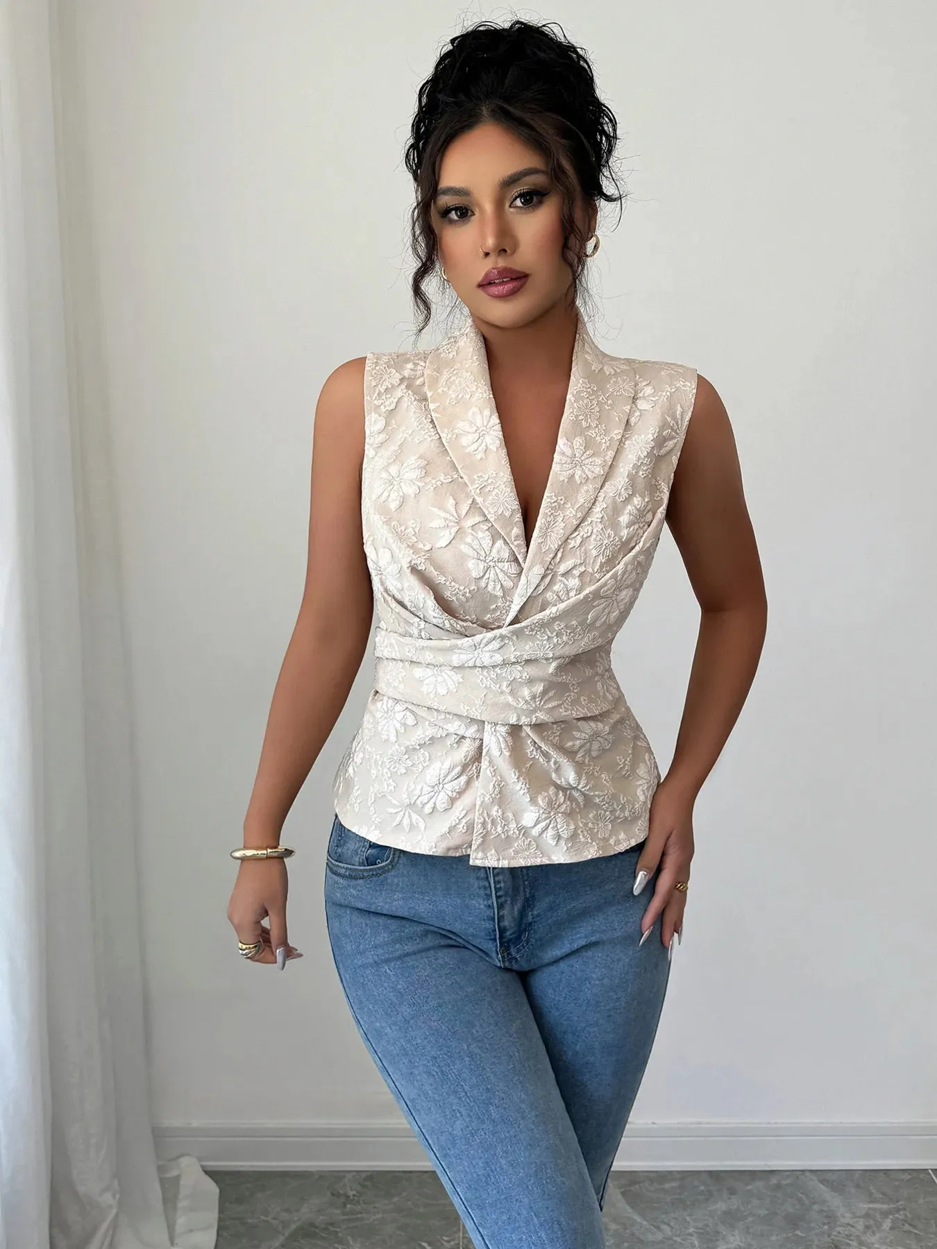 Flower Ruched Sleeveless Tank sold by Charming Charlie product image thumbnail 2