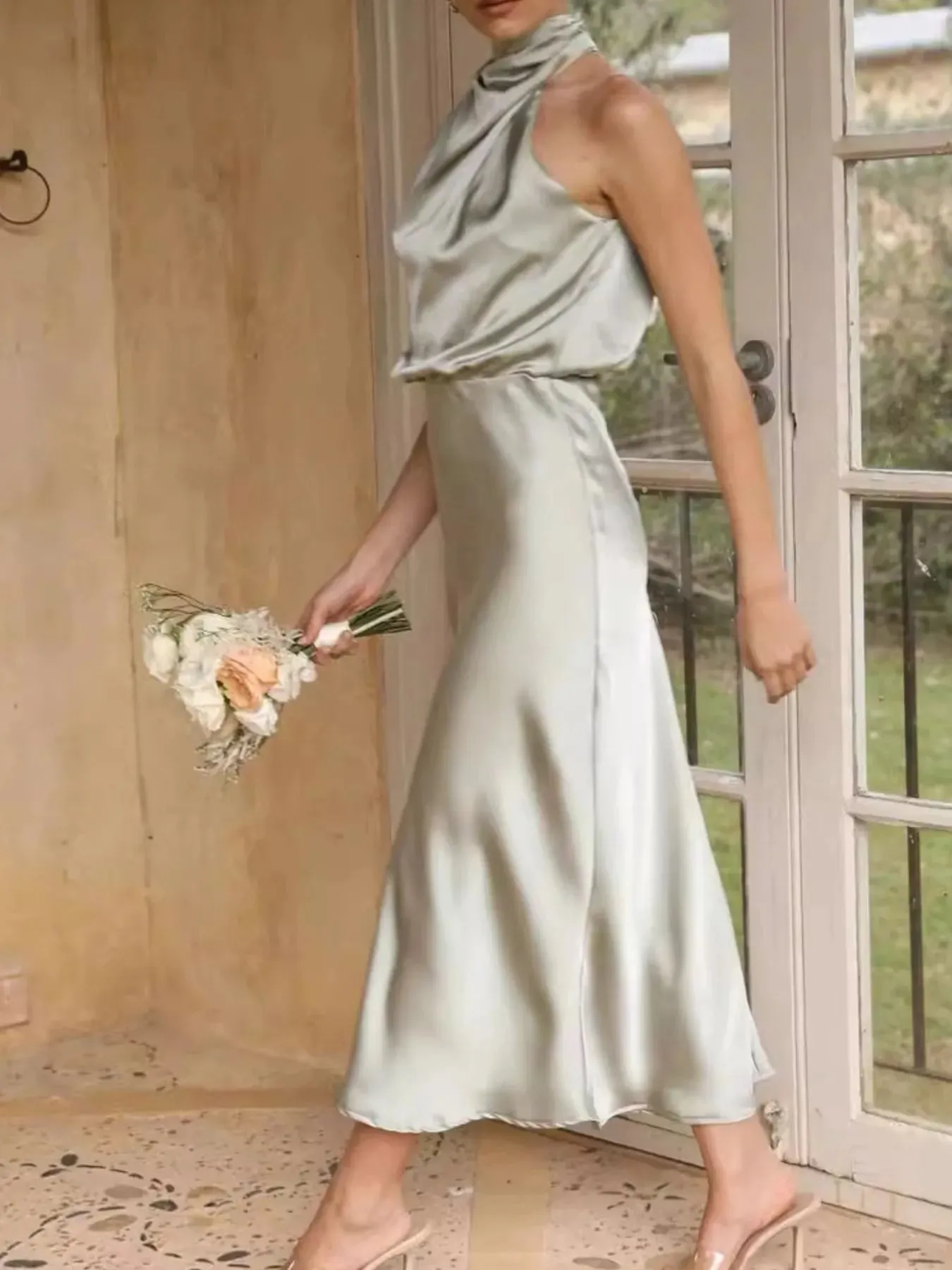 Asymmetrical Ruched Sleeveless Midi Dress sold by Charming Charlie product image thumbnail 5