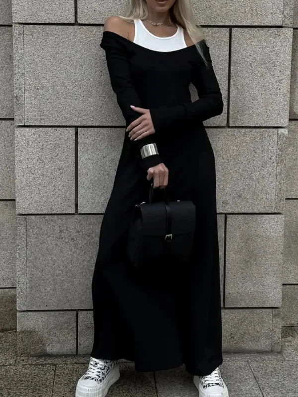 Contrast Long Sleeve Maxi Dress sold by Charming Charlie