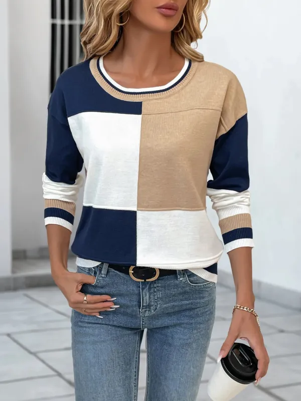 Color Block Round Neck Sweater with Ribbed Trim sold by Charming Charlie