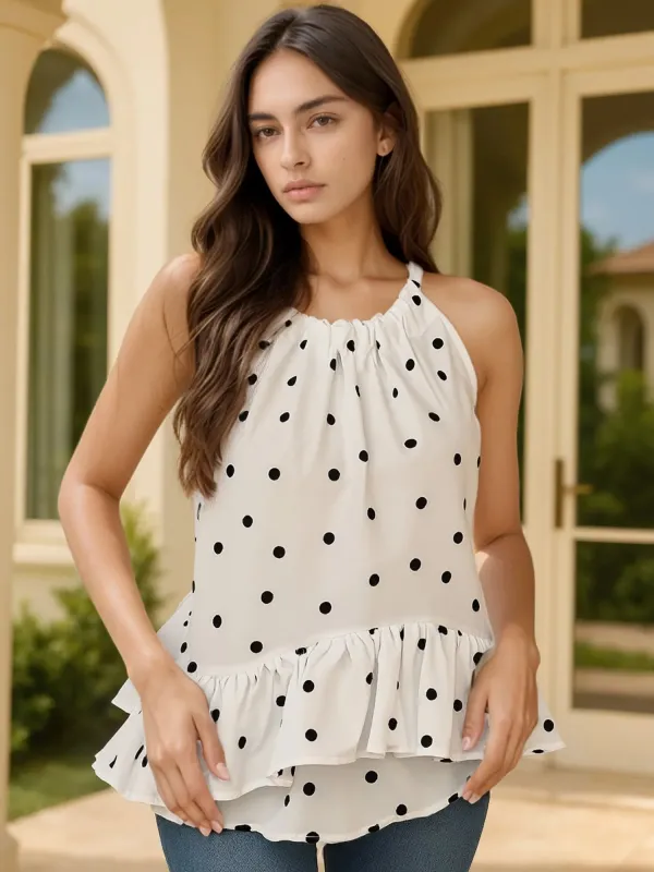 Ruffled Printed Halter Neck Cami Top made by Trendsi