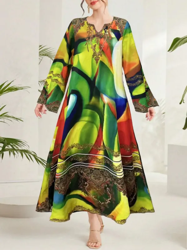 Multi-Color Abstract Print Notched Maxi Dress sold by Charming Charlie