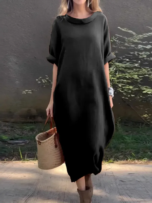 Full Size Casual Loose Fit Round Neck Midi Dress Plus Size sold by Charming Charlie