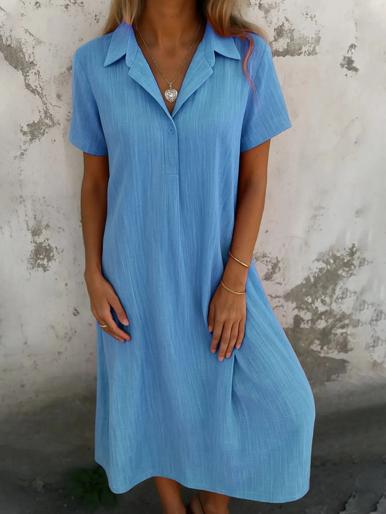 Full Size Short Sleeve Shirt Dress with Collar Plus Size sold by Charming Charlie