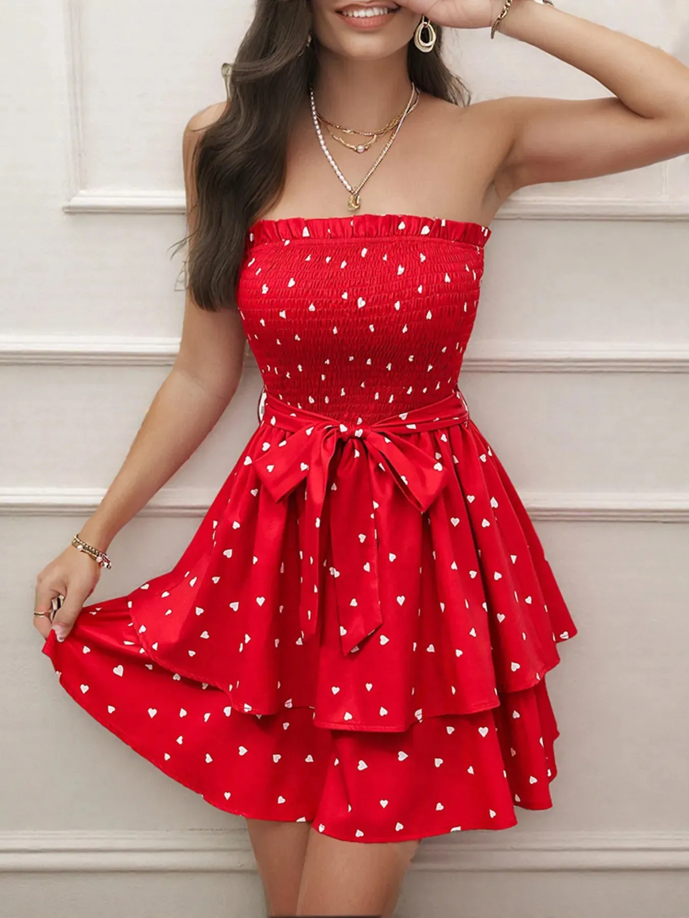 Smocked Heart Print Tube Dress sold by Charming Charlie product image thumbnail 5