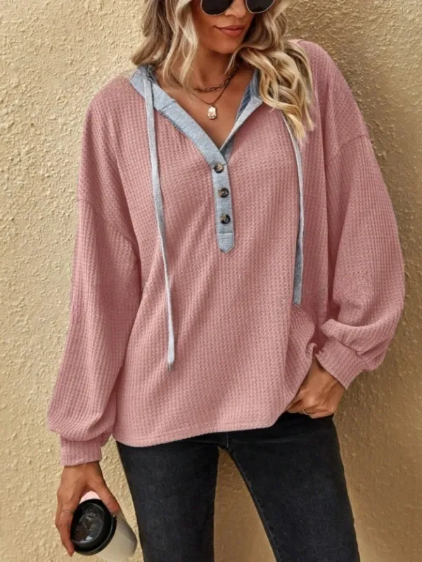 Drawstring Waffle Knit Hoodie sold by Charming Charlie