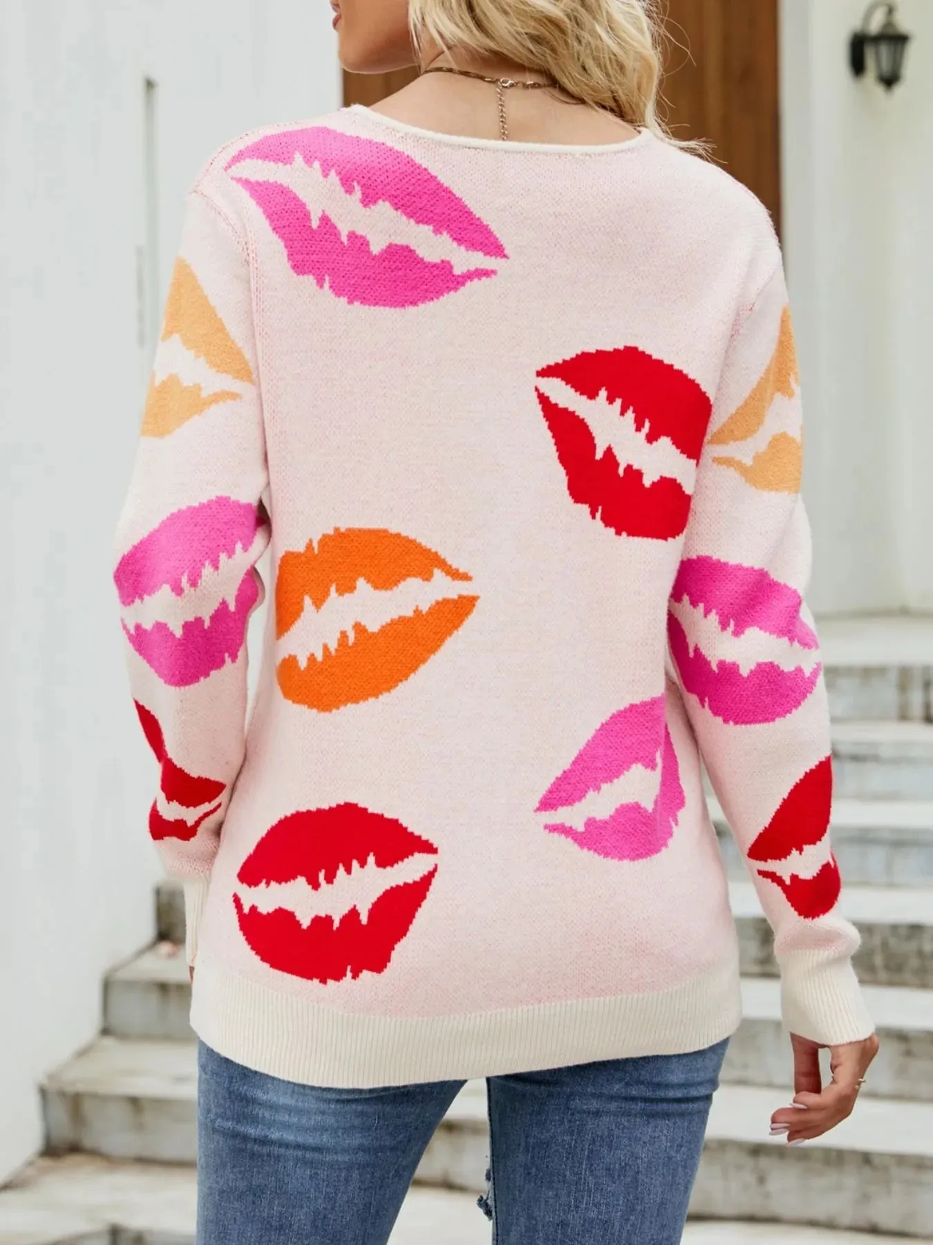 Colorful Lips V-Neck Sweater sold by Charming Charlie product image thumbnail 4