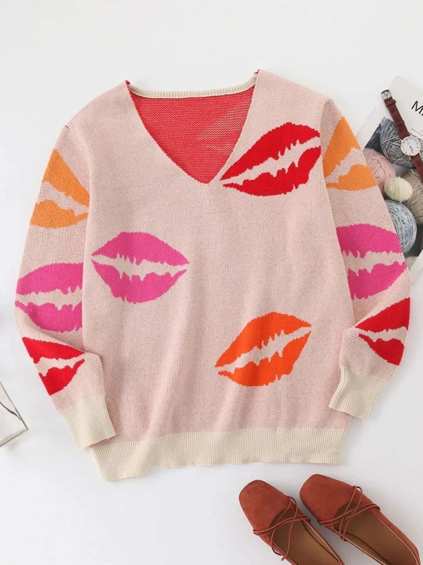 Colorful Lips V-Neck Sweater sold by Charming Charlie product image thumbnail 3