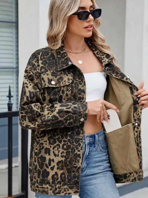 Leopard Print Oversized Denim Jacket sold by Charming Charlie