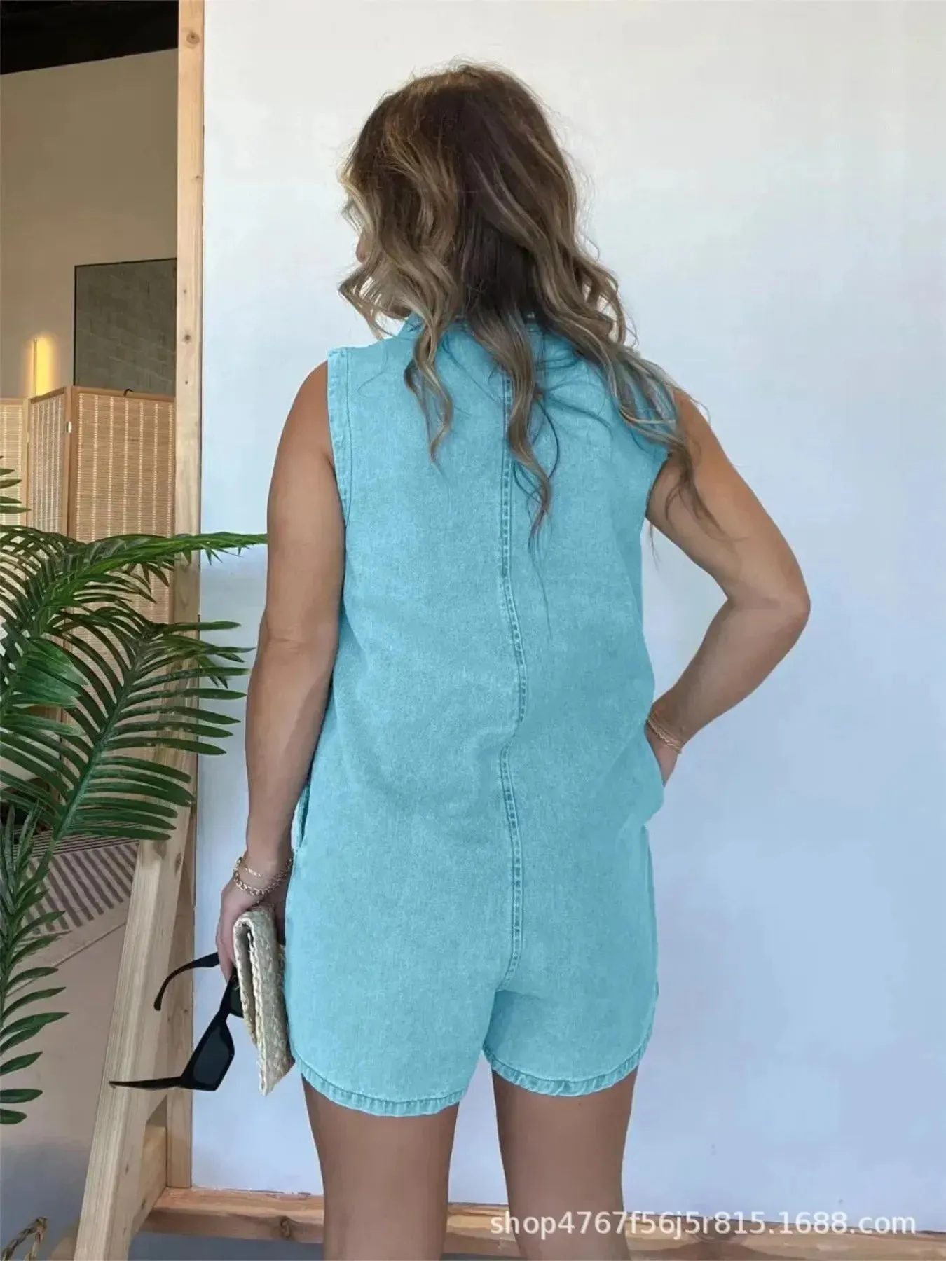 Button Front Sleeveless Denim Romper sold by Charming Charlie product image thumbnail 3
