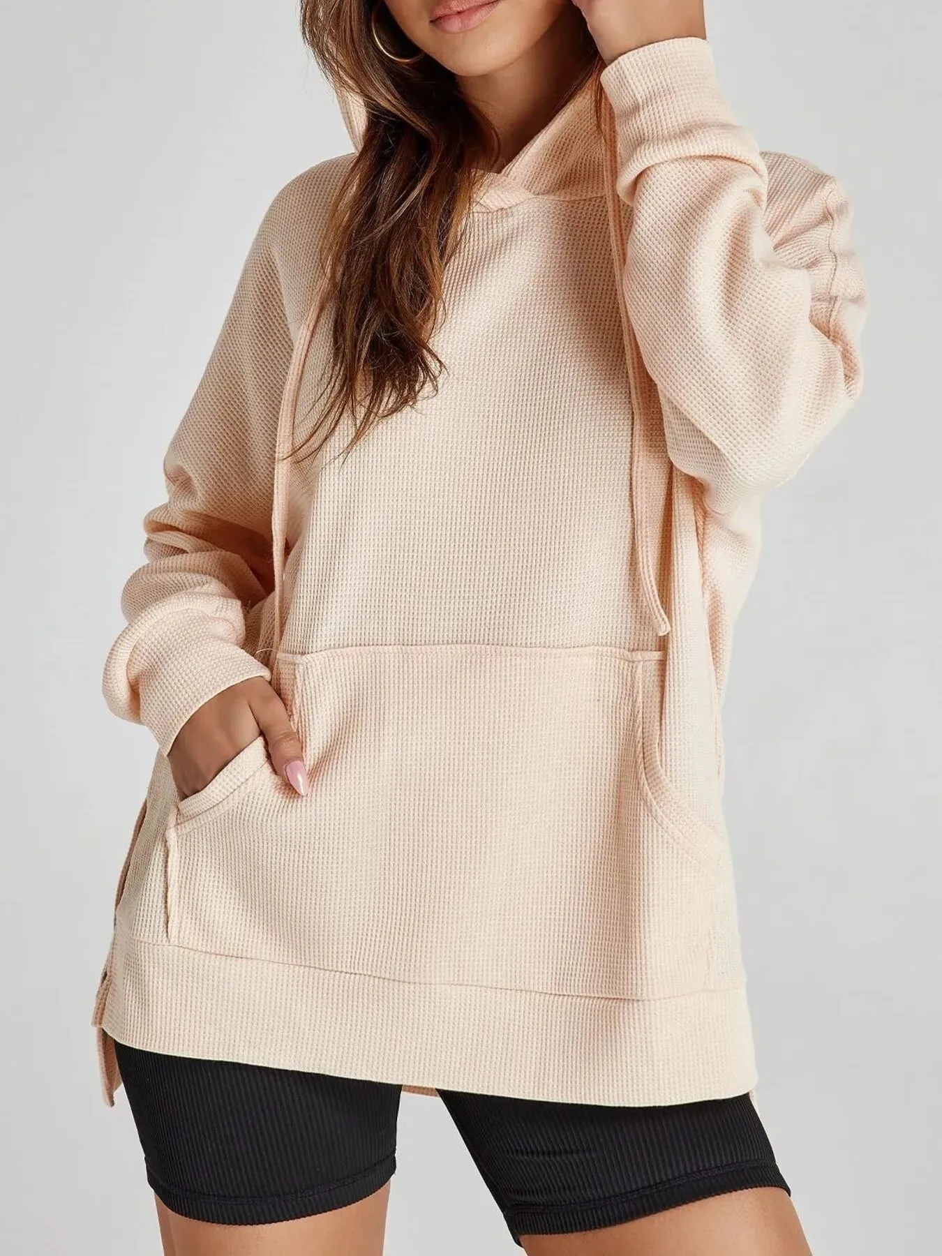 Slit Drawstring Waffle Knit Hoodie sold by Charming Charlie product image thumbnail 3