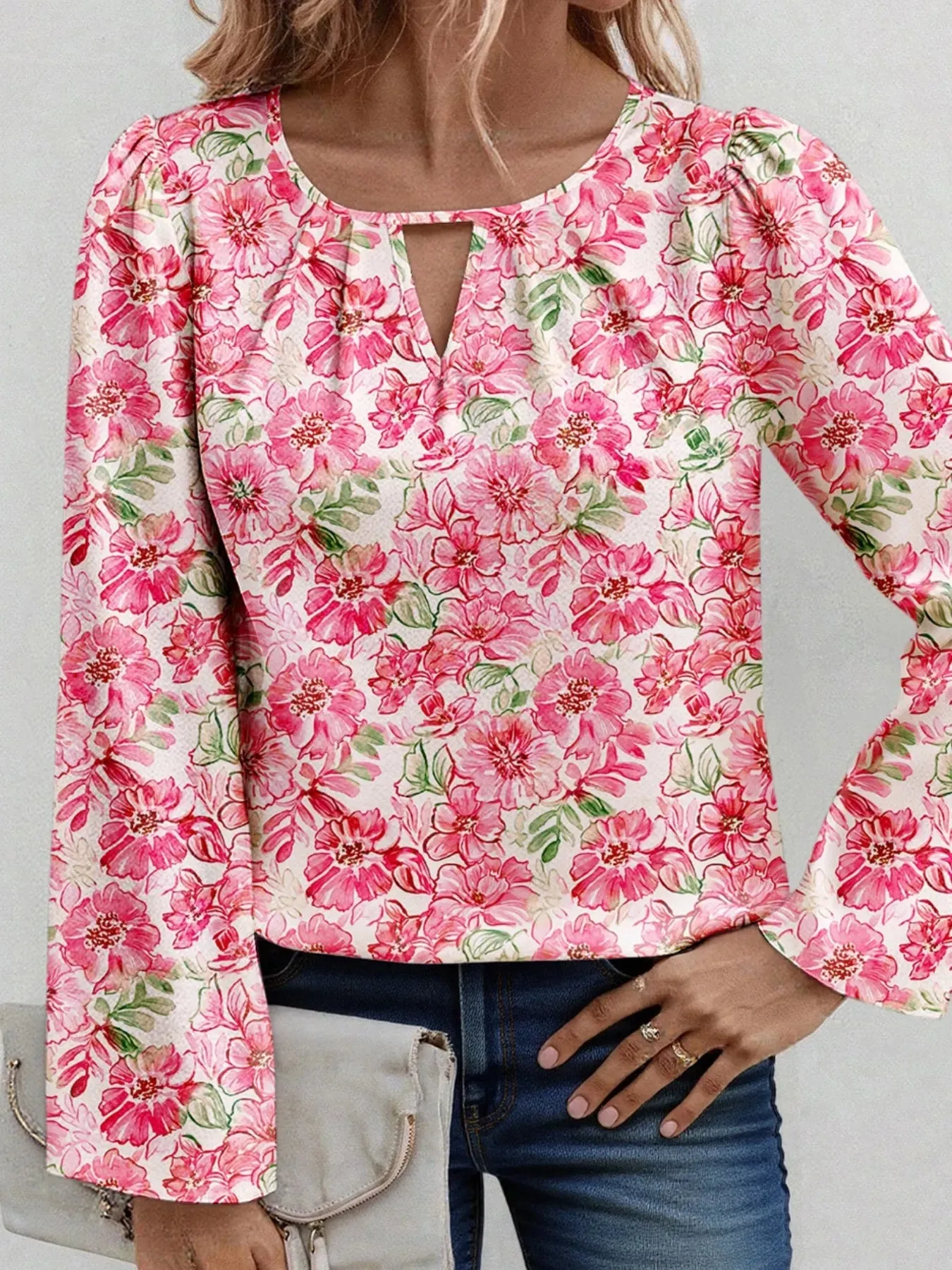 Floral Print Keyhole Neck Blouse sold by Charming Charlie